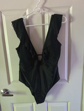 HALARA Black Ruffle-Trim One-Piece Swimsuit